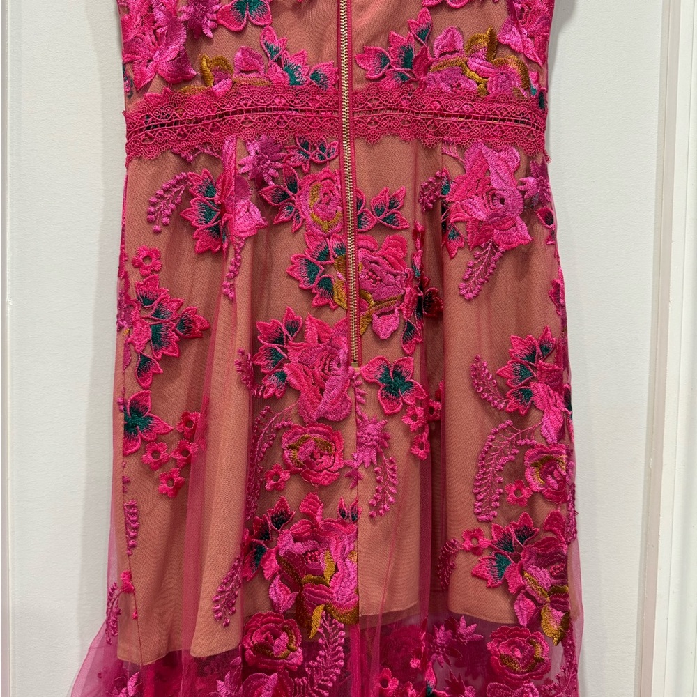 Bronx and Banco Hot Pink Floral Lace Overlay Dress - Picture 10 of 13